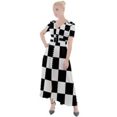 Chess Board Background Design Button Up Short Sleeve Maxi Dress by Wegoenart