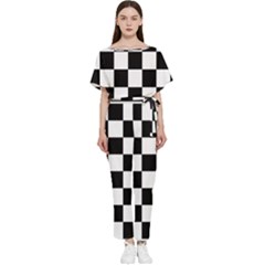 Chess Board Background Design Batwing Lightweight Chiffon Jumpsuit by Wegoenart