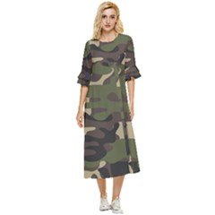 Texture-military-camouflage-repeats-seamless-army-green-hunting Double Cuff Midi Dress