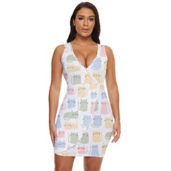 Cute-cat-colorful-cartoon-doodle-seamless-pattern Draped Bodycon Dress by Wegoenart