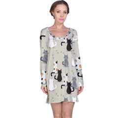 Cute-cat-seamless-pattern Long Sleeve Nightdress by Wegoenart