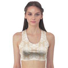 Clean Brown And White Ornament Damask Vintage Sports Bra by ConteMonfrey