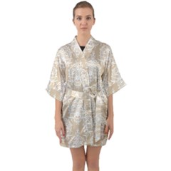 Clean Brown And White Ornament Damask Vintage Half Sleeve Satin Kimono  by ConteMonfrey