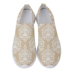 Clean Brown And White Ornament Damask Vintage Women s Slip On Sneakers by ConteMonfrey