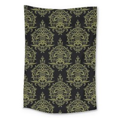 Black And Green Ornament Damask Vintage Large Tapestry by ConteMonfrey