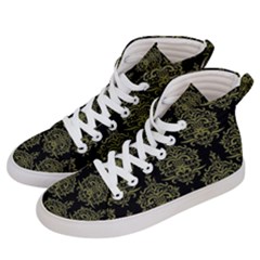 Black And Green Ornament Damask Vintage Men s Hi-top Skate Sneakers by ConteMonfrey