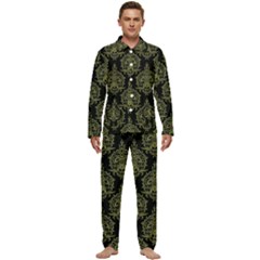 Black And Green Ornament Damask Vintage Men s Long Sleeve Velvet Pocket Pajamas Set by ConteMonfrey