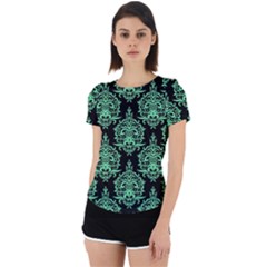 Black And Neon Ornament Damask Vintage Back Cut Out Sport Tee by ConteMonfrey