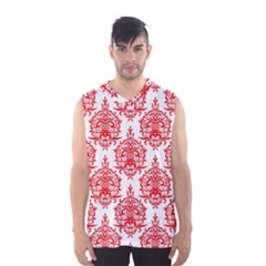 White And Red Ornament Damask Vintage Men s Basketball Tank Top by ConteMonfrey