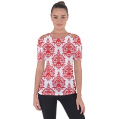 White And Red Ornament Damask Vintage Shoulder Cut Out Short Sleeve Top by ConteMonfrey