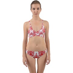 White And Red Ornament Damask Vintage Wrap Around Bikini Set by ConteMonfrey