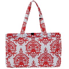 White And Red Ornament Damask Vintage Canvas Work Bag by ConteMonfrey