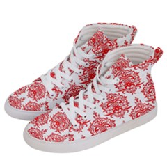 White And Red Ornament Damask Vintage Men s Hi-top Skate Sneakers by ConteMonfrey