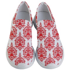 White And Red Ornament Damask Vintage Women s Lightweight Slip Ons by ConteMonfrey