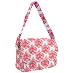 White And Red Ornament Damask Vintage Courier Bag by ConteMonfrey