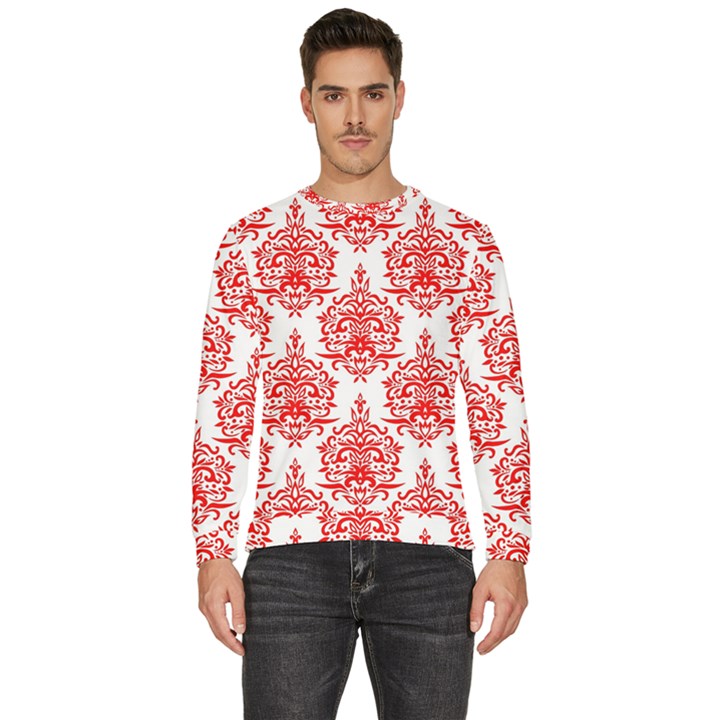 White And Red Ornament Damask Vintage Men s Fleece Sweatshirt