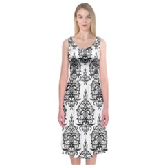 Black And White Ornament Damask Vintage Midi Sleeveless Dress by ConteMonfrey