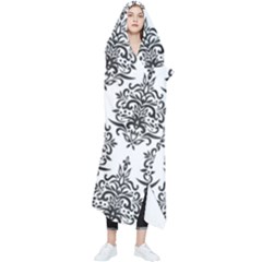 Black And White Ornament Damask Vintage Wearable Blanket by ConteMonfrey