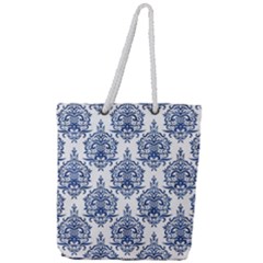 Blue And White Ornament Damask Vintage Full Print Rope Handle Tote (large) by ConteMonfrey