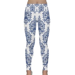 Blue And White Ornament Damask Vintage Lightweight Velour Classic Yoga Leggings by ConteMonfrey