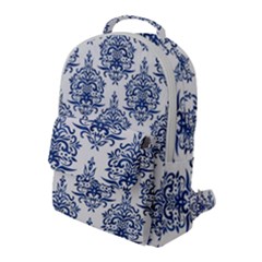 Blue And White Ornament Damask Vintage Flap Pocket Backpack (large) by ConteMonfrey