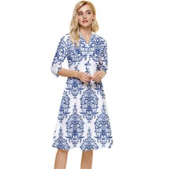 Blue And White Ornament Damask Vintage Classy Knee Length Dress by ConteMonfrey