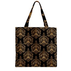 Black And Cream Ornament Damask Vintage Zipper Grocery Tote Bag by ConteMonfrey