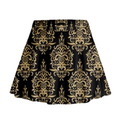 Black And Cream Ornament Damask Vintage Mini Flare Skirt by ConteMonfrey