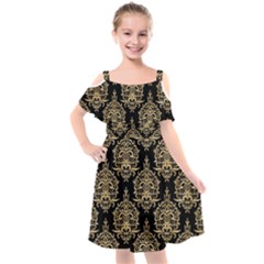 Black And Cream Ornament Damask Vintage Kids  Cut Out Shoulders Chiffon Dress by ConteMonfrey