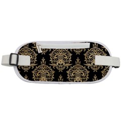 Black And Cream Ornament Damask Vintage Rounded Waist Pouch by ConteMonfrey