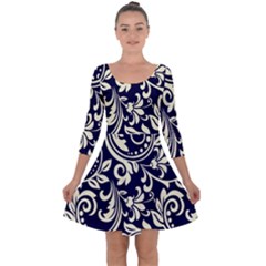 Blue Floral Tribal Quarter Sleeve Skater Dress by ConteMonfrey