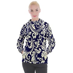 Blue Floral Tribal Women s Hooded Pullover by ConteMonfrey