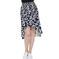 Blue Floral Tribal Frill Hi Low Chiffon Skirt by ConteMonfrey