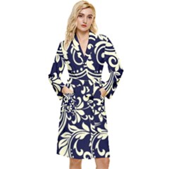 Blue Floral Tribal Long Sleeve Velour Robe by ConteMonfrey
