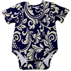 Blue Floral Tribal Baby Short Sleeve Onesie Bodysuit by ConteMonfrey