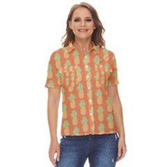 Pineapple Orange Pastel Women s Short Sleeve Double Pocket Shirt