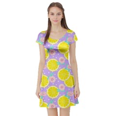 Purple Lemons  Short Sleeve Skater Dress by ConteMonfrey