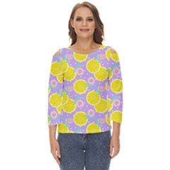 Purple Lemons  Cut Out Wide Sleeve Top