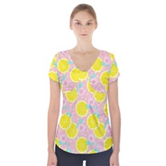 Pink Lemons Short Sleeve Front Detail Top by ConteMonfrey