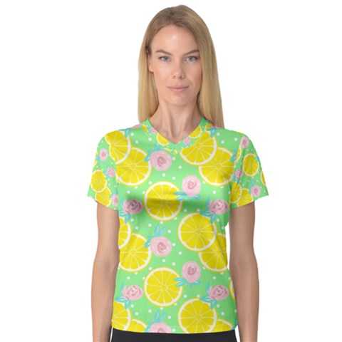 Green Lemons V-neck Sport Mesh Tee by ConteMonfrey