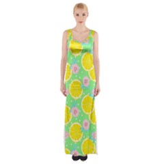 Green Lemons Thigh Split Maxi Dress