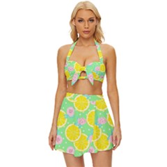 Green Lemons Vintage Style Bikini Top And Skirt Set  by ConteMonfrey