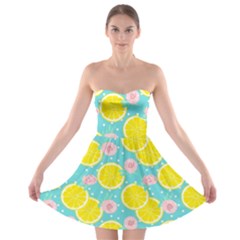 Blue Neon Lemons Strapless Bra Top Dress by ConteMonfrey