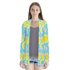 Blue Neon Lemons Drape Collar Cardigan by ConteMonfrey