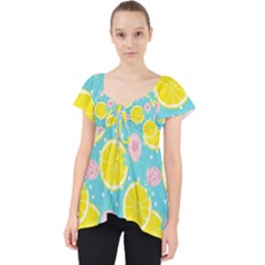 Blue Neon Lemons Lace Front Dolly Top by ConteMonfrey