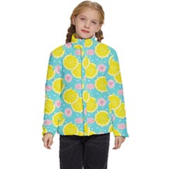 Blue Neon Lemons Kids  Puffer Bubble Jacket Coat by ConteMonfrey