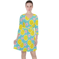 Blue Neon Lemons Quarter Sleeve Ruffle Waist Dress by ConteMonfrey