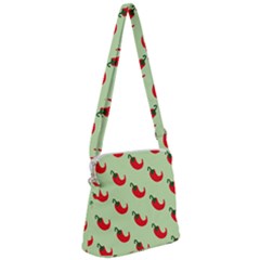 Small Mini Peppers Green Zipper Messenger Bag by ConteMonfrey