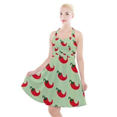 Small Mini Peppers Green Halter Party Swing Dress  by ConteMonfrey