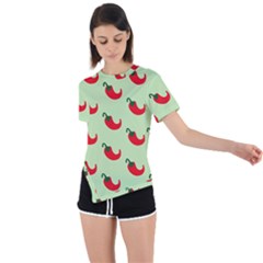 Small Mini Peppers Green Asymmetrical Short Sleeve Sports Tee by ConteMonfrey